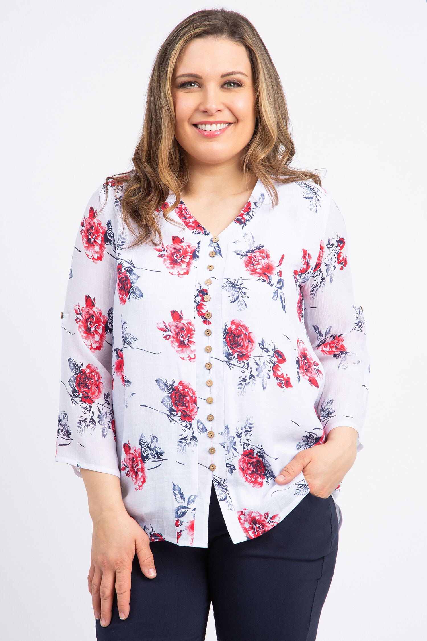 Linen-Look Floral Blouse Image 1
