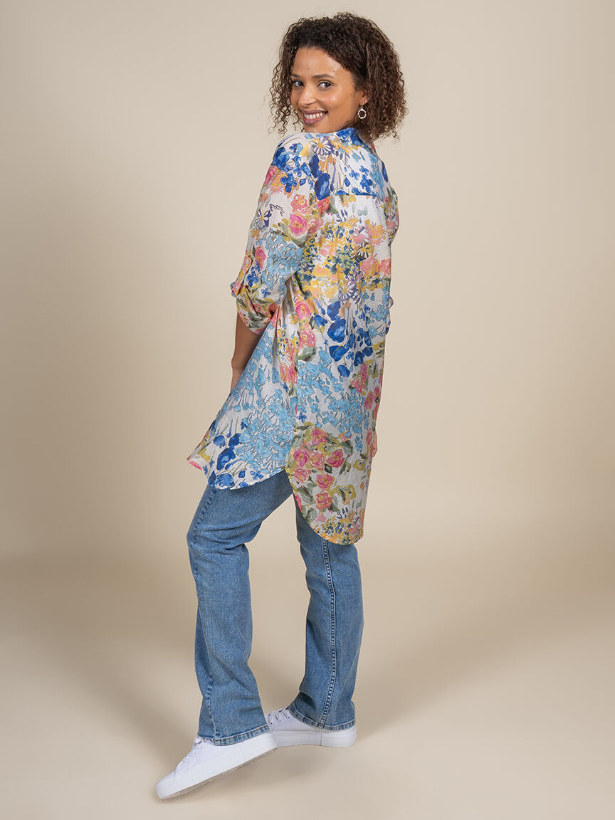 Long Sleeve Button Up Tunic with Roll Tabs  Image 5