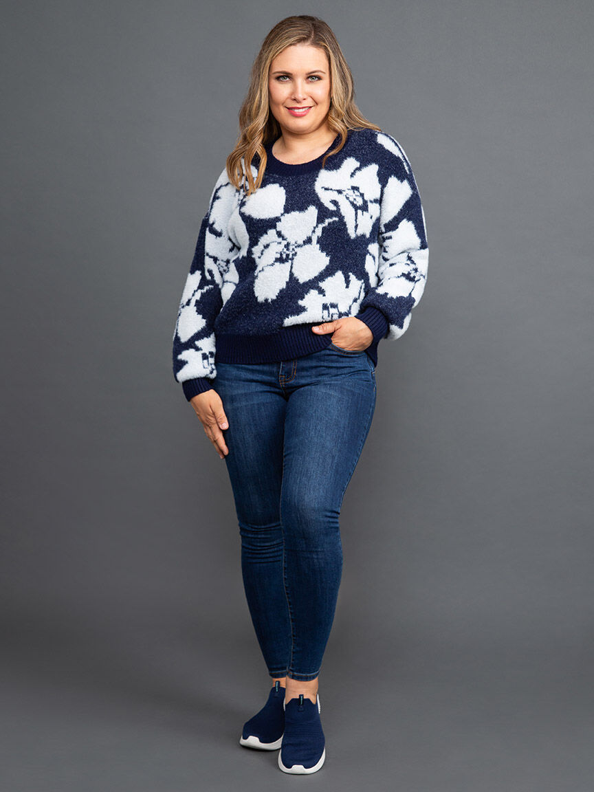 Long Sleeve Floral Eyelash Sweater Image 1