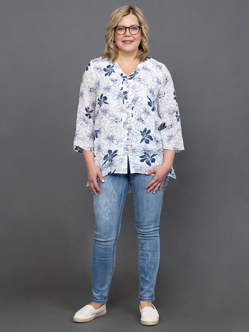 &frac34; sleeve button down tunic