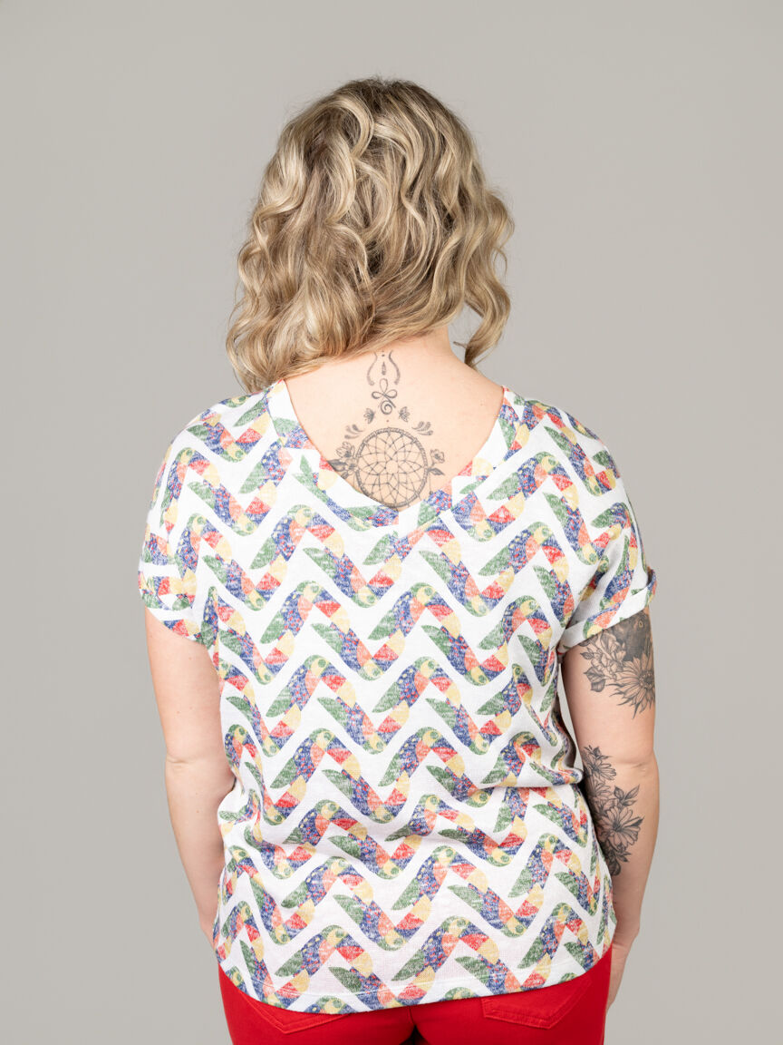 2-Way Neckline Abstract Print Top