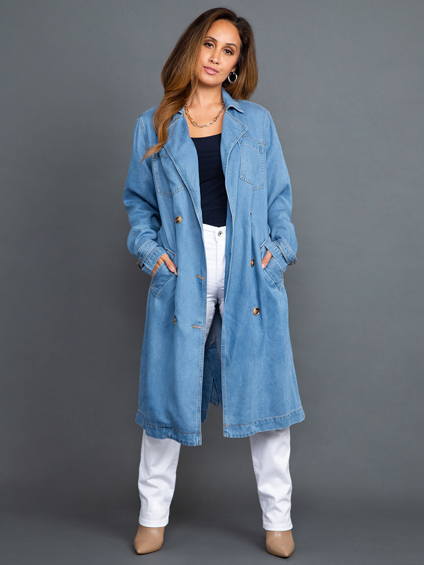 Double Breasted Denim Trench Coat Image 1