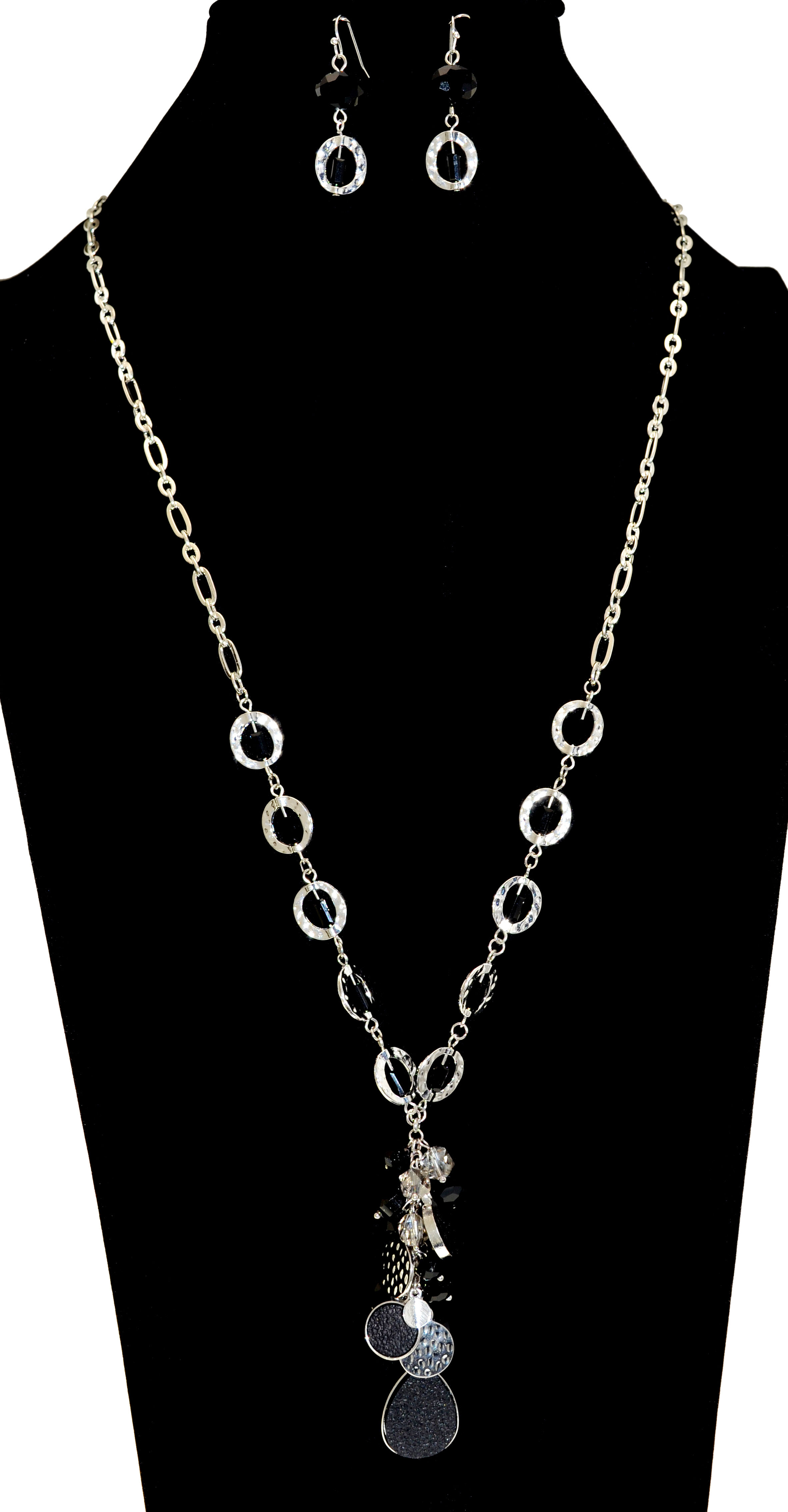 Long Pendant Cluster Necklace and Earring Set