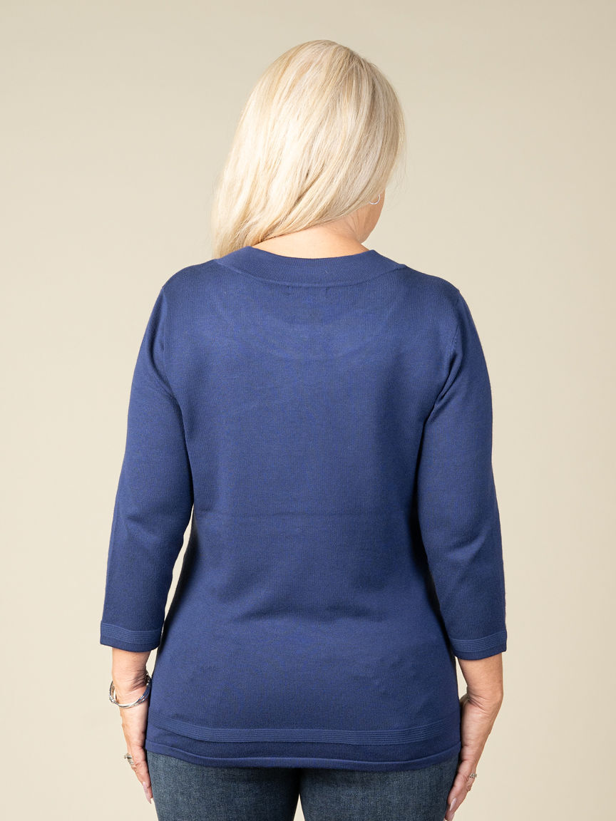 3/4 Sleeve Sweater With Grommet Details 