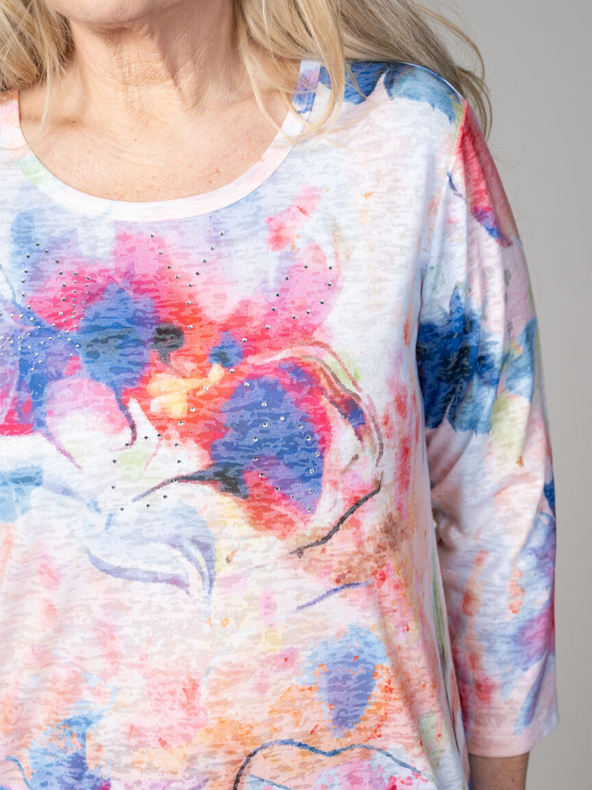 3/4 Sleeve Burnout Top With Hotfix