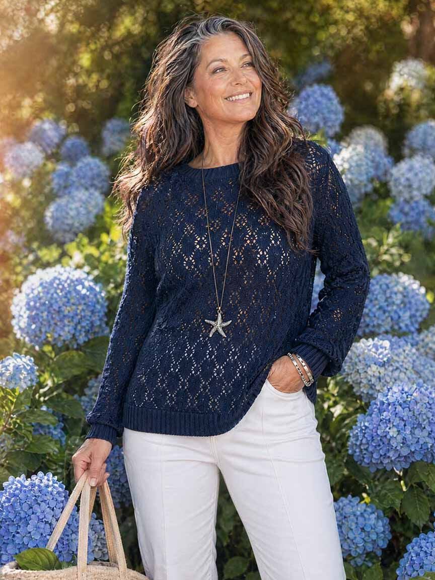 Long Sleeve Eyelet Knit Sweater