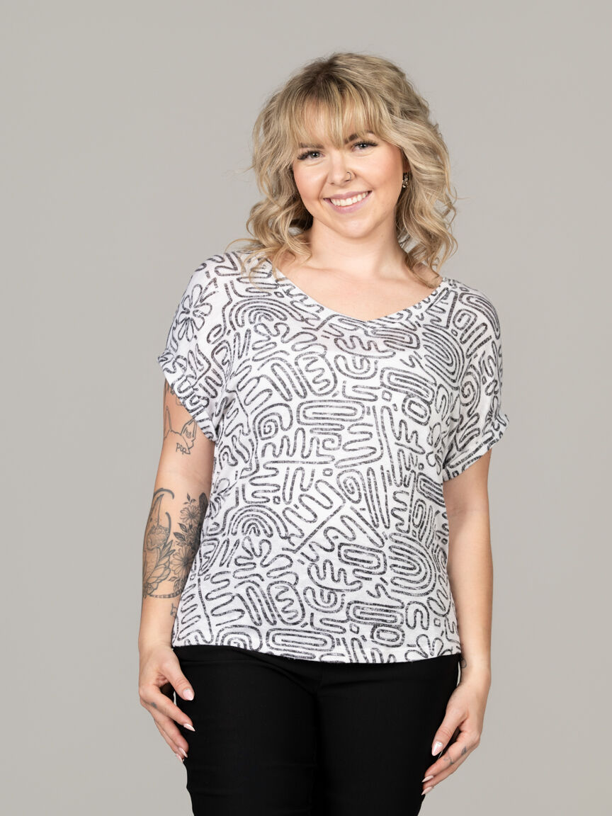2-Way Neckline Abstract Print Top Image 1