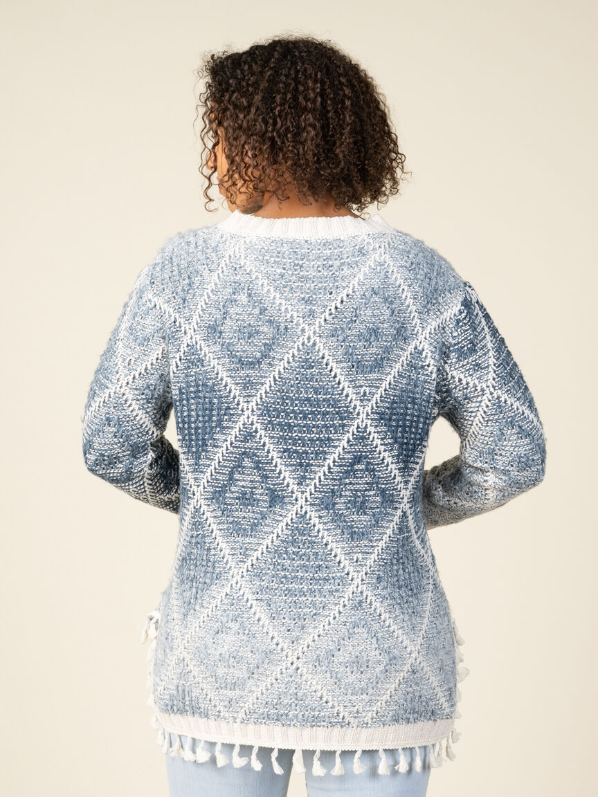 Long Sleeve Knit Sweater With Tassles Image 2