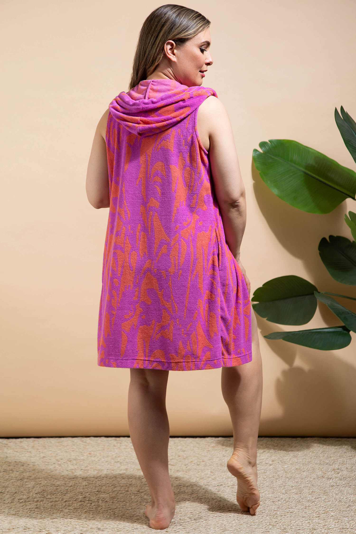 Hooded Palm Motif Terri Cloth Cover-Up Image 3