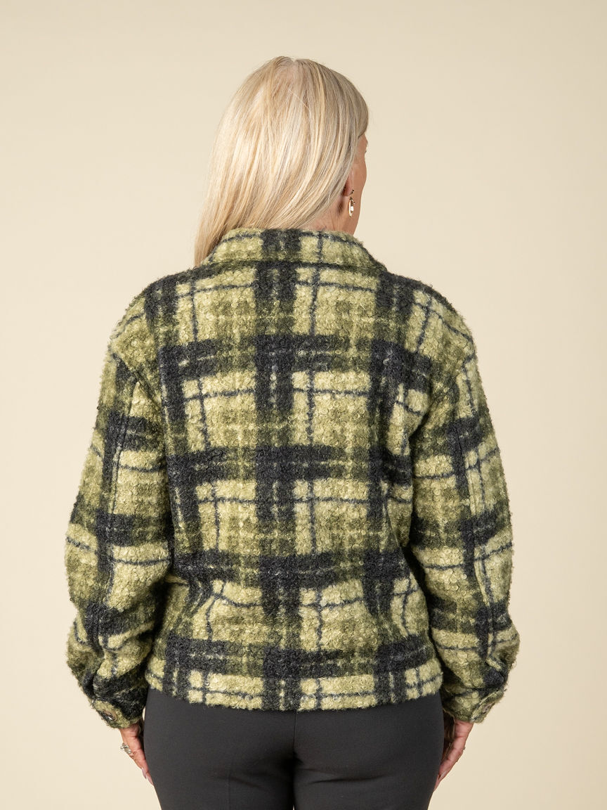 Plaid Boucle Yarn Button Up Shacket