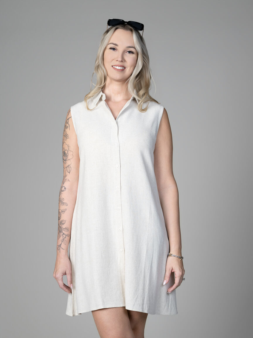 Sleeveless Knee Length Linen Dress