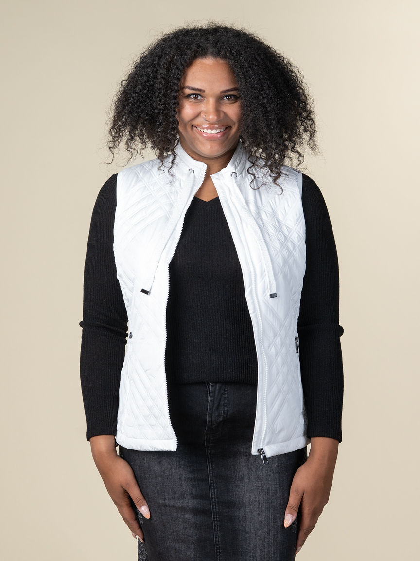 Diamond Print Zip Up Vest With Pockets