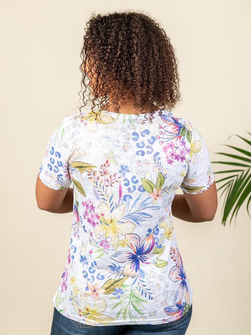 Short Sleeve Top with Ladder Stitch Neckline Image 2