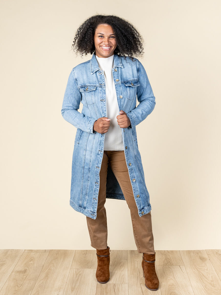 Long Denim Duster Jacket Image 4
