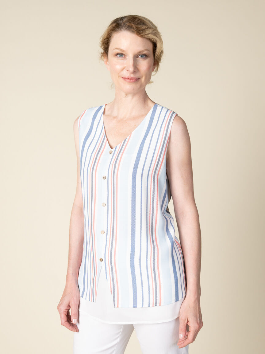 Sleeveless V-Neck Top With Striped Pattern