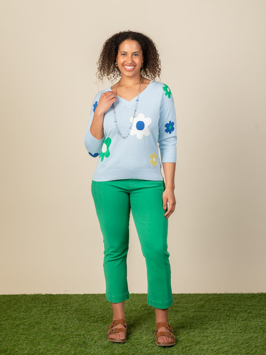 Whimsical Flower Power 3/4 Sleeves Sweater Image 1