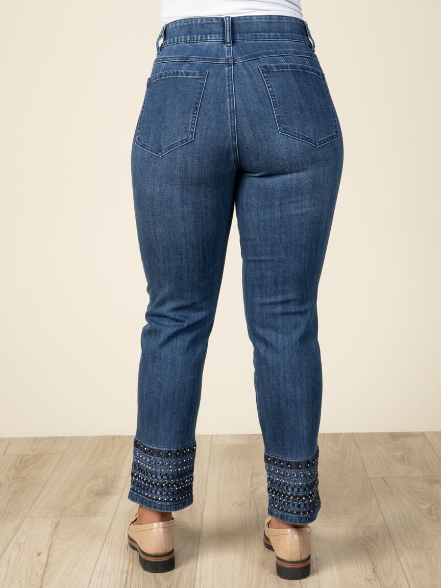 Denim 5 Pocket Pants With Embellishments