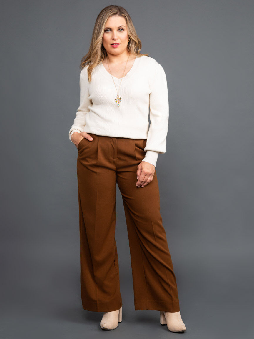 V-Neck Ribbed Sweater Image 1