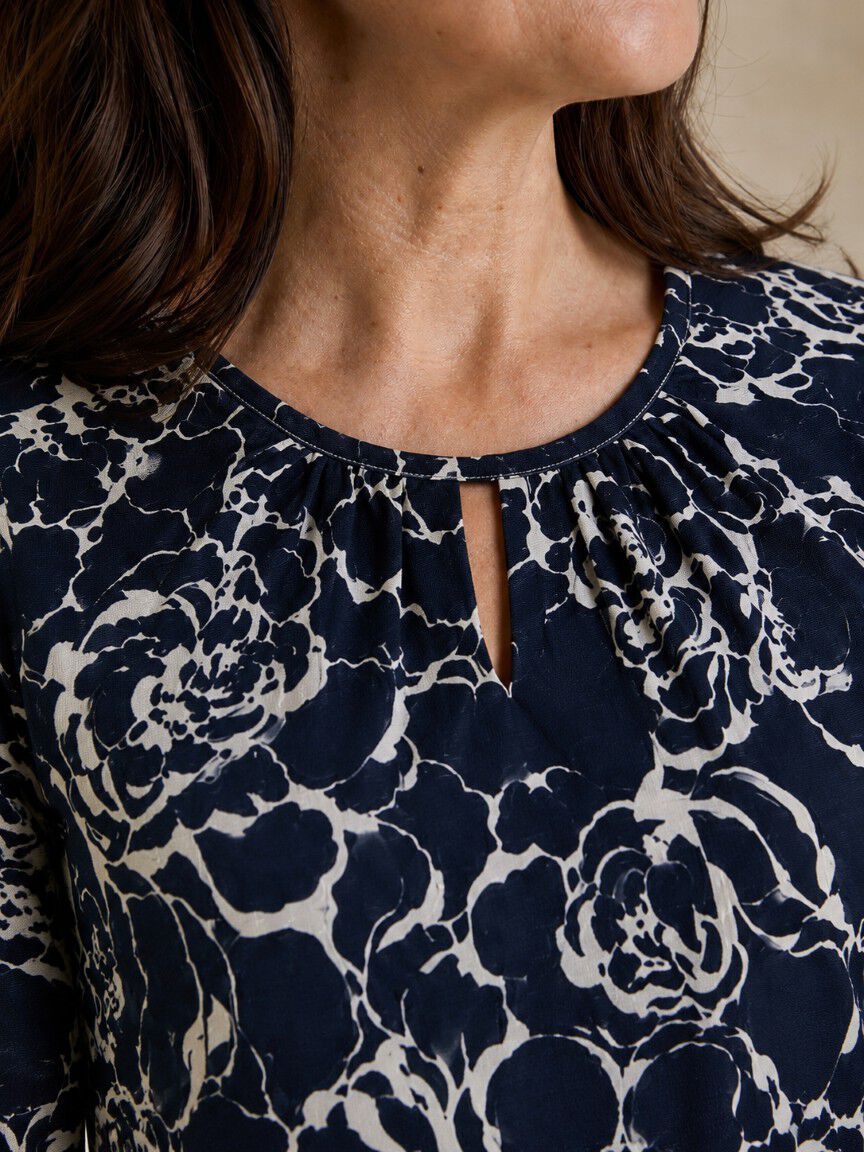 Elbow Sleeve Top With Keyhole Neckline