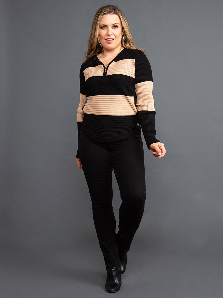 Zip Neck Ottoman Rib Long Sleeve Top Image 2