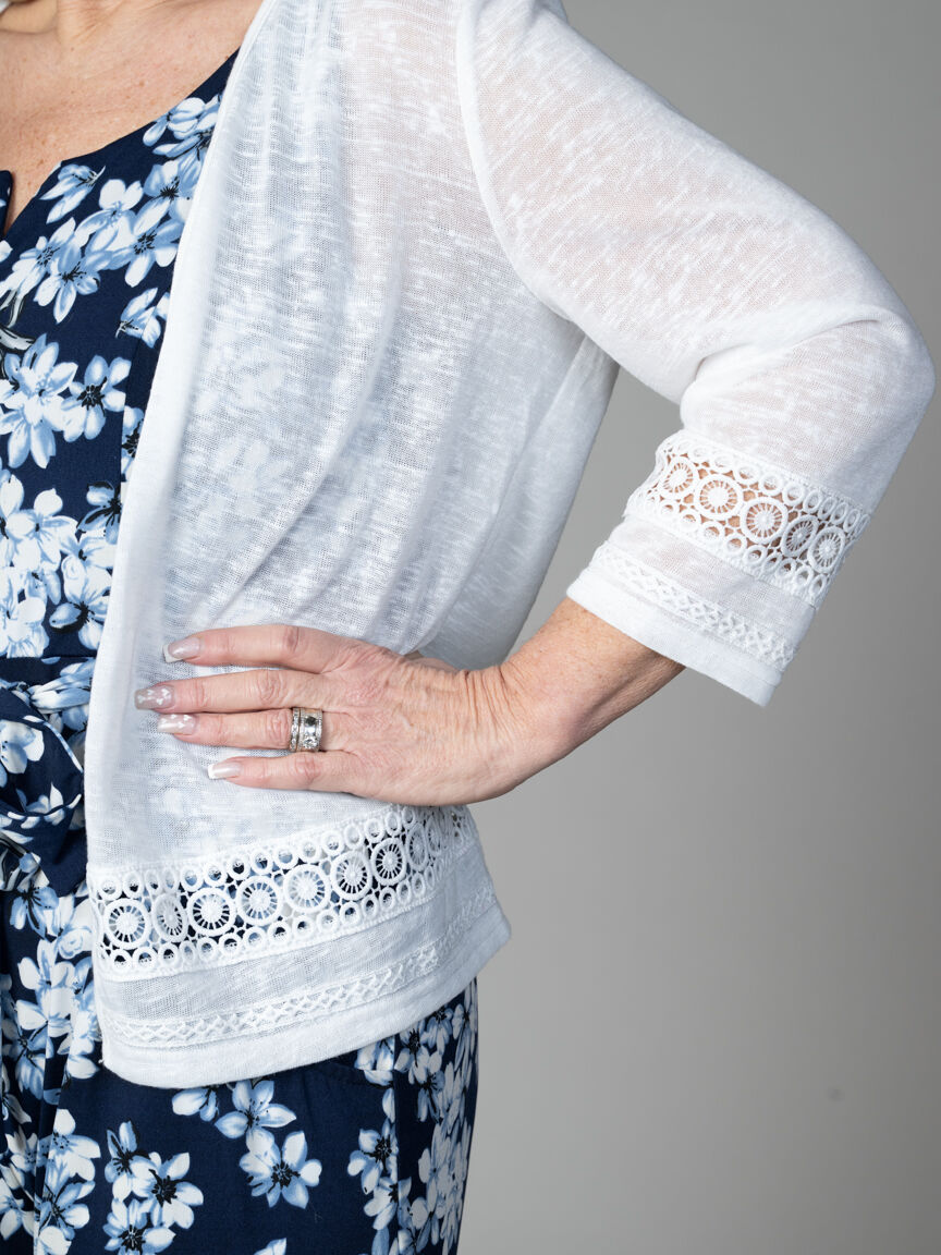 3/4 Sleeve Cardigan With Crochet Detail