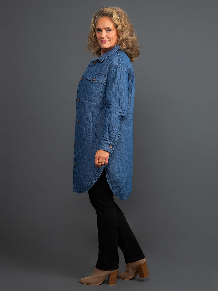 Longline Button-Up Quilted Jacket Image 2