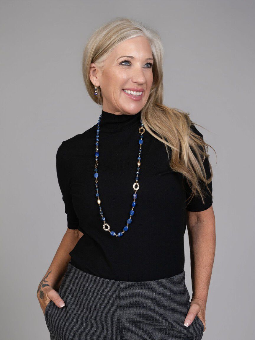 Long Blue & Gold Beaded Necklace Set