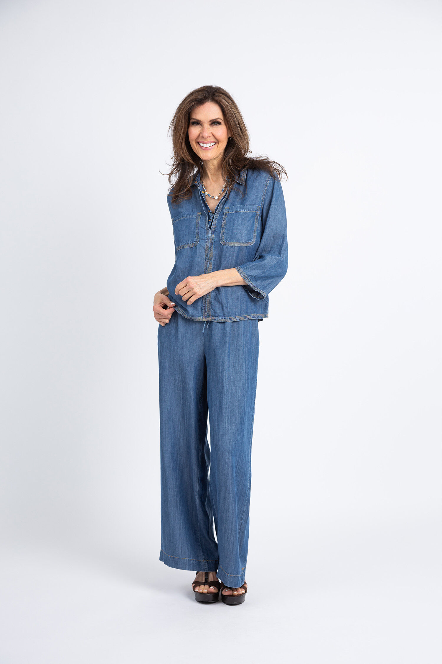 Front Tie Denim Blouse Image 1