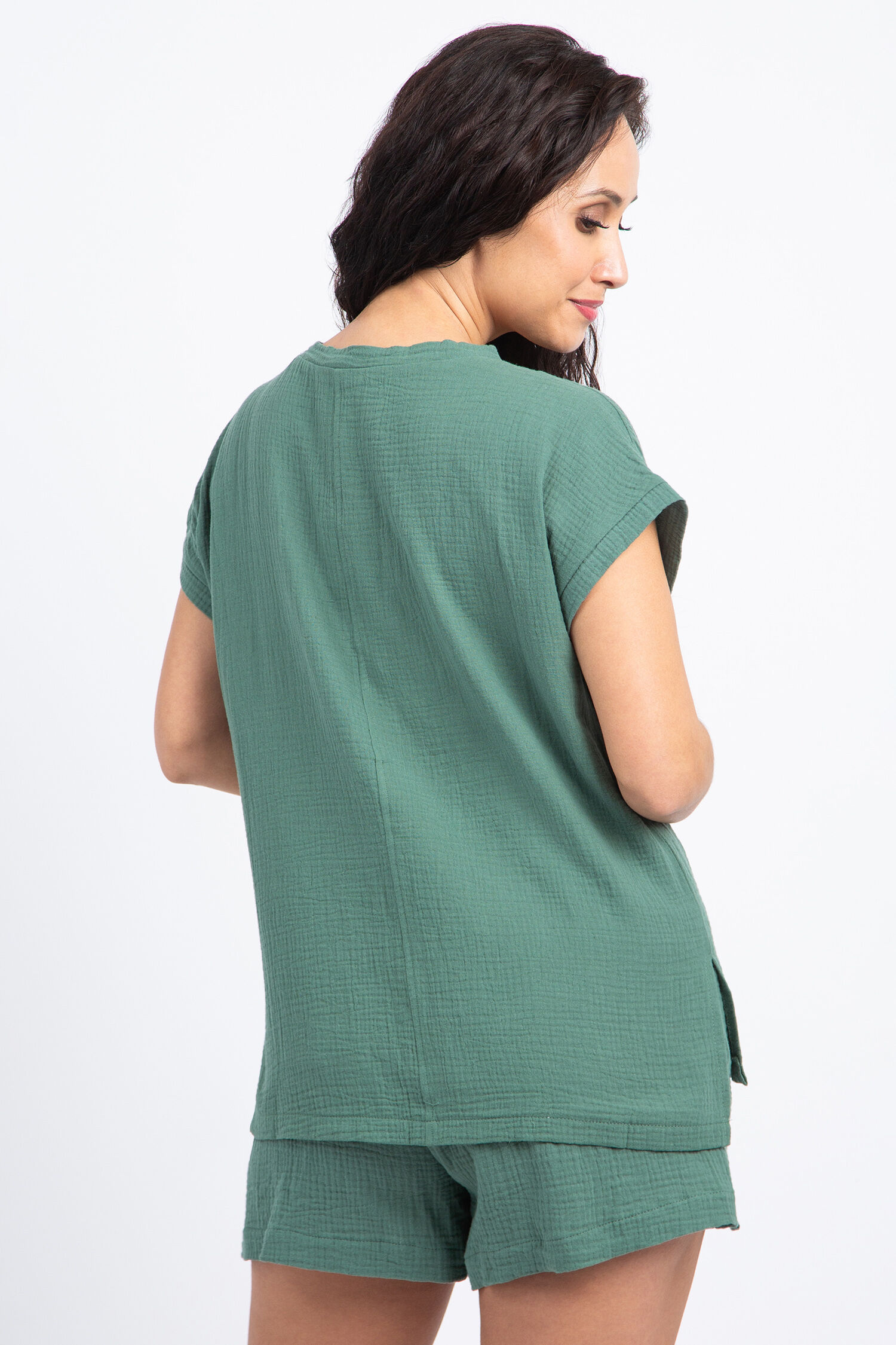 Cap Sleeve Boxy Cut Gauze Top Image 4