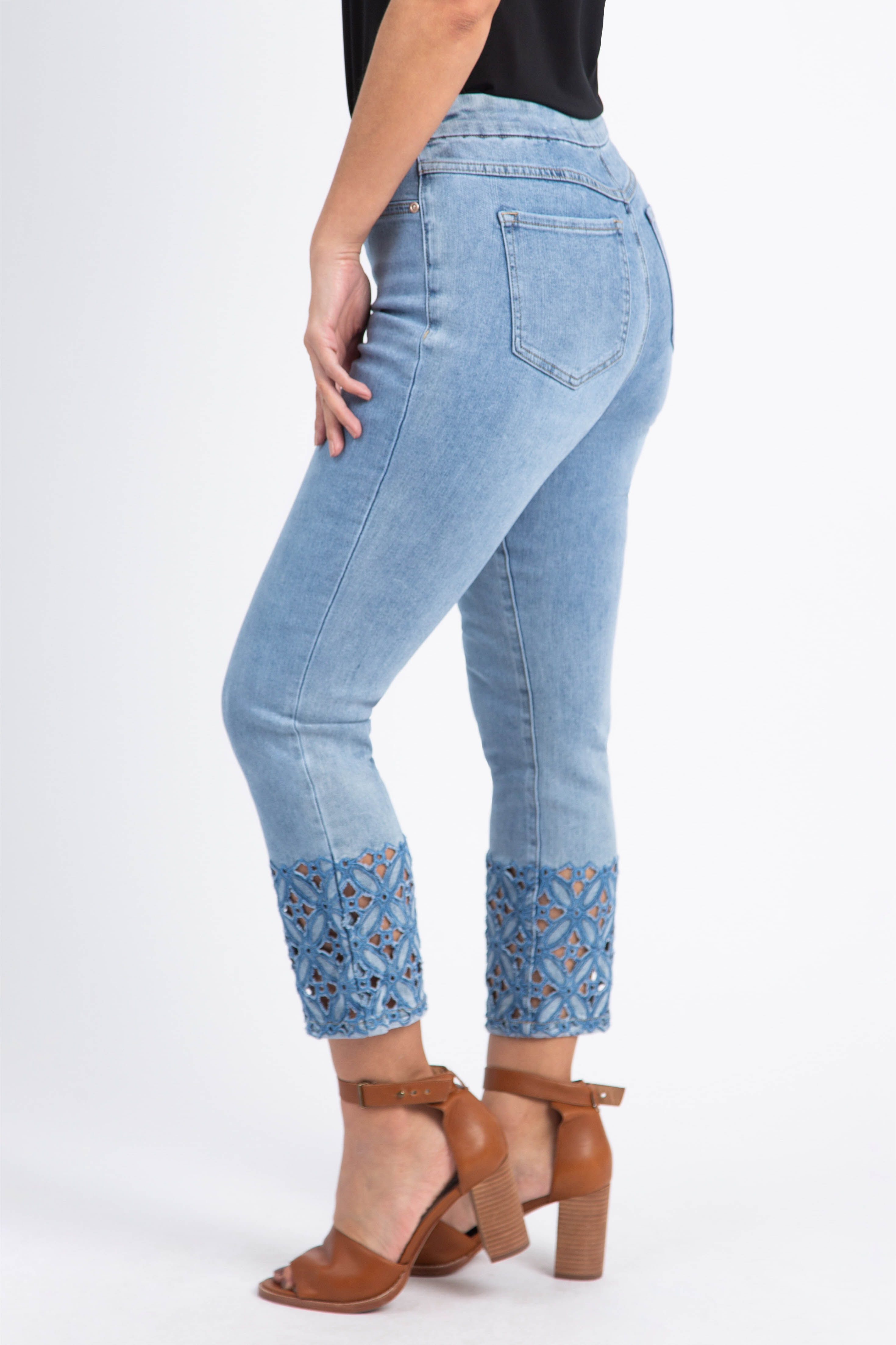 Audrey Cropped Pull-On Jeans w/ Cut-Out Hem Image 2