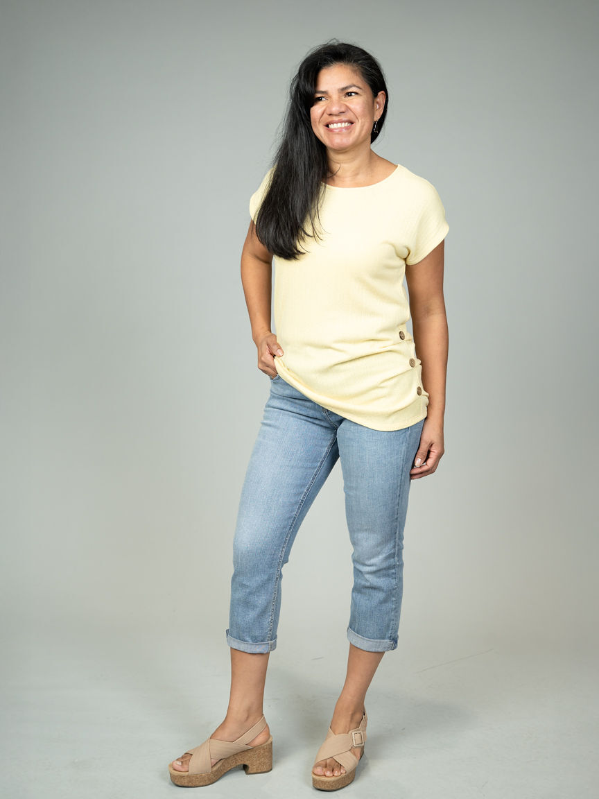 Cap Sleeve Top With Decorative Side Buttons