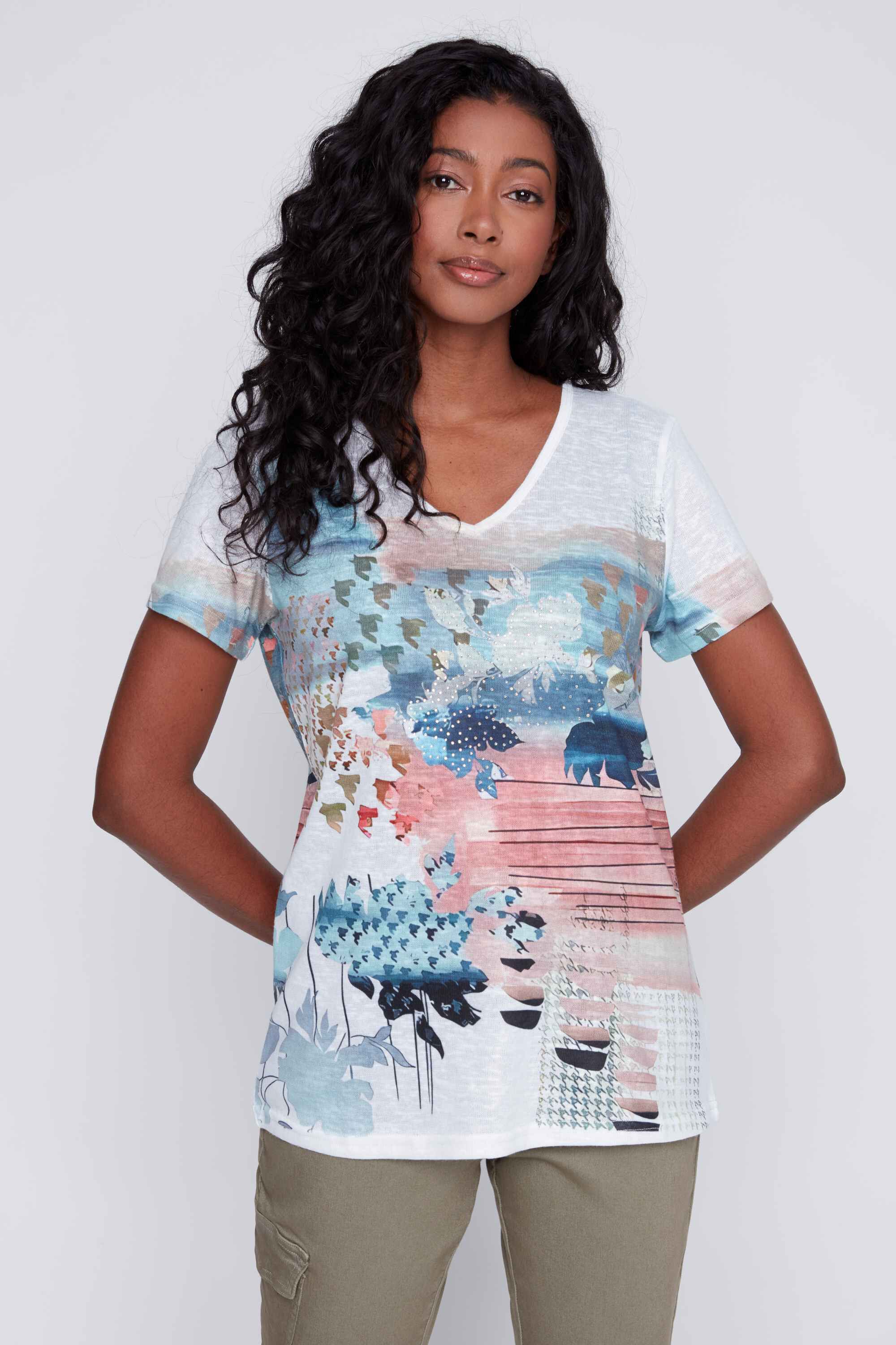 Rhinestone Embellished Short Sleeve Top Image 1