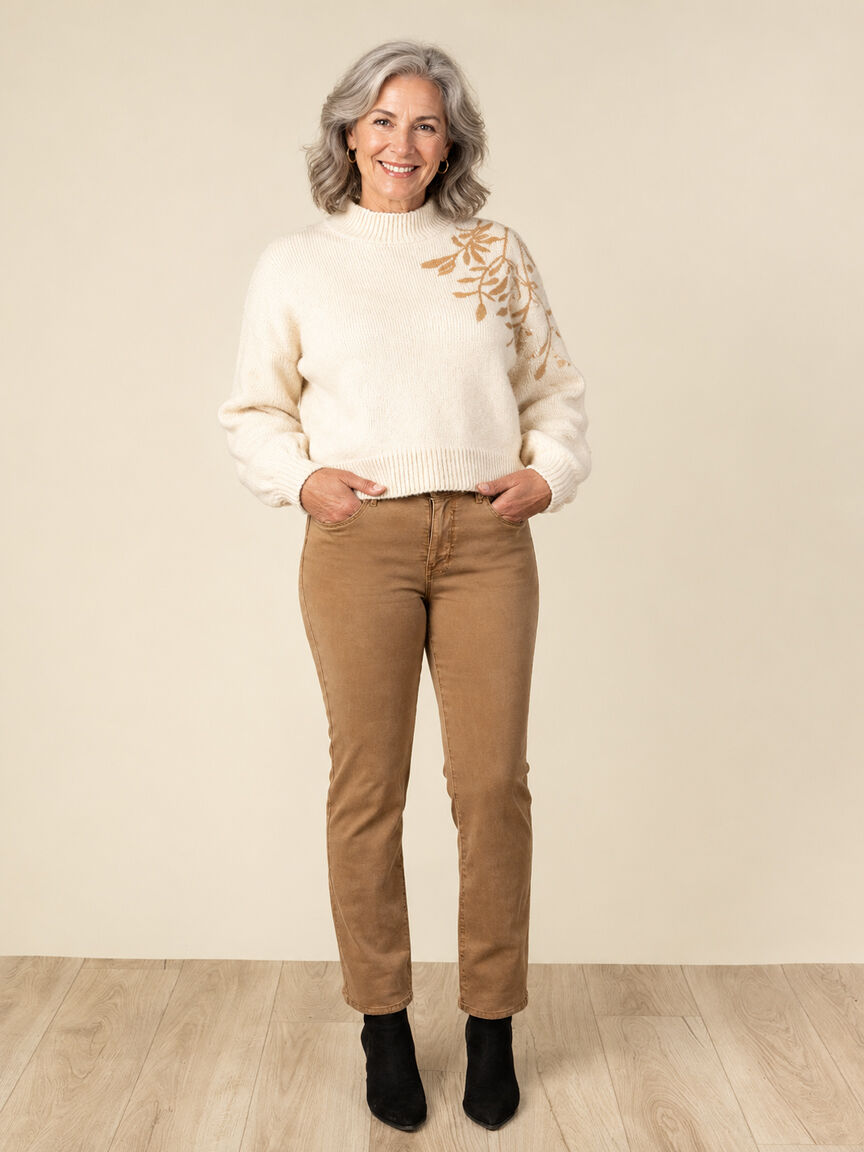 Sequin Floral Applique Mock Neck Sweater