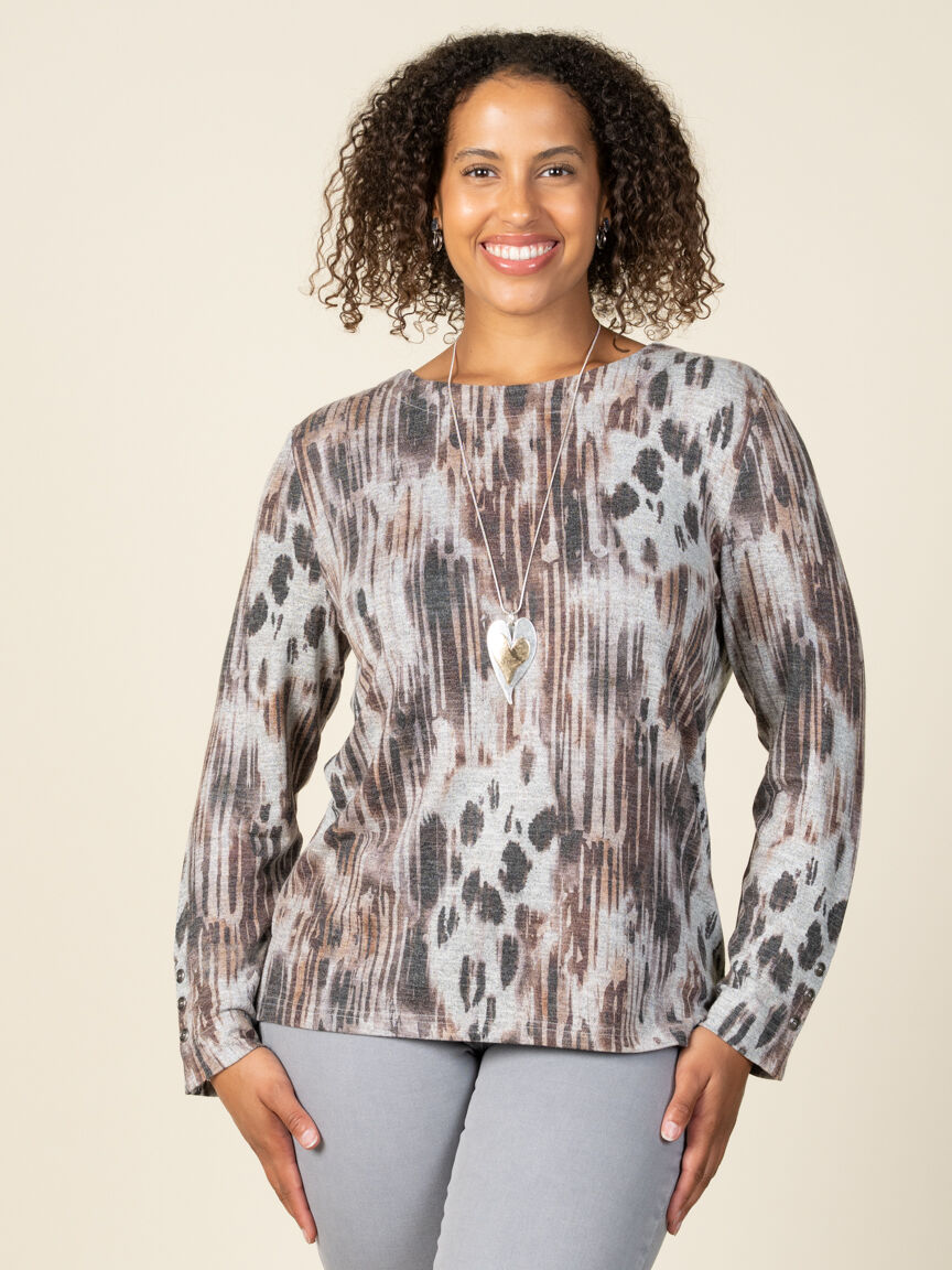 Long Sleeve Animal Print Top