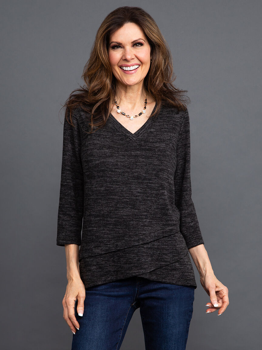 &frac34; Sleeve Top w/ Asymmetrical Hem Image 2