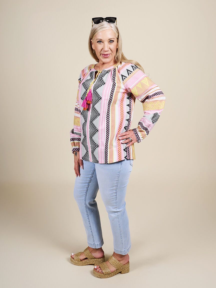 Long Sleeve Placement Print Blouse 