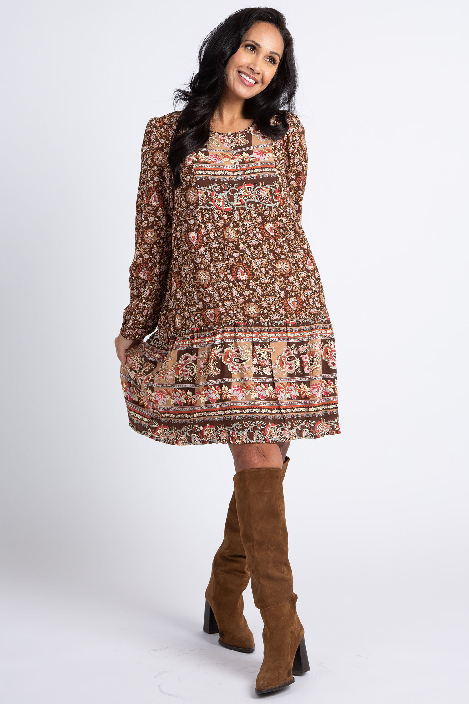 Printed Challis Button-Up Dress Image 1