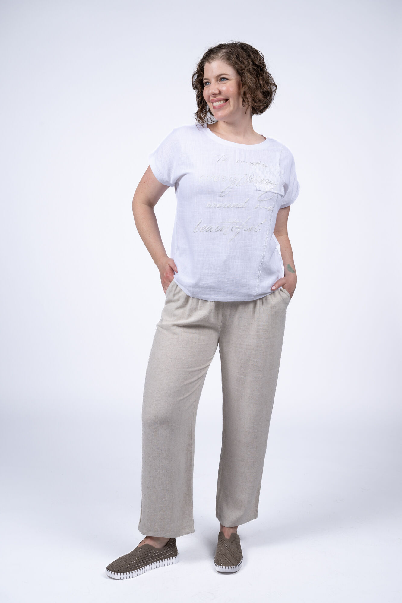 Linen Blend Sequin Tee Image 1