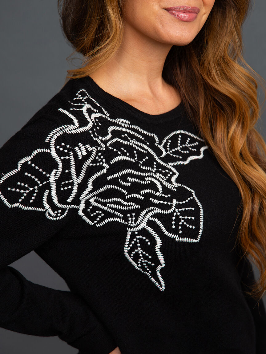 Embroidered Rose Knit Sweater Image 5