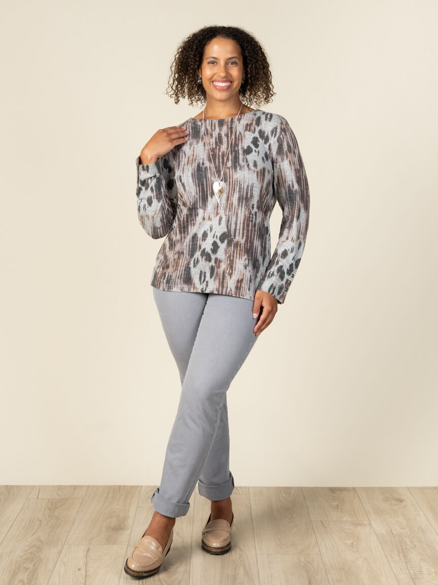 Long Sleeve Animal Print Top