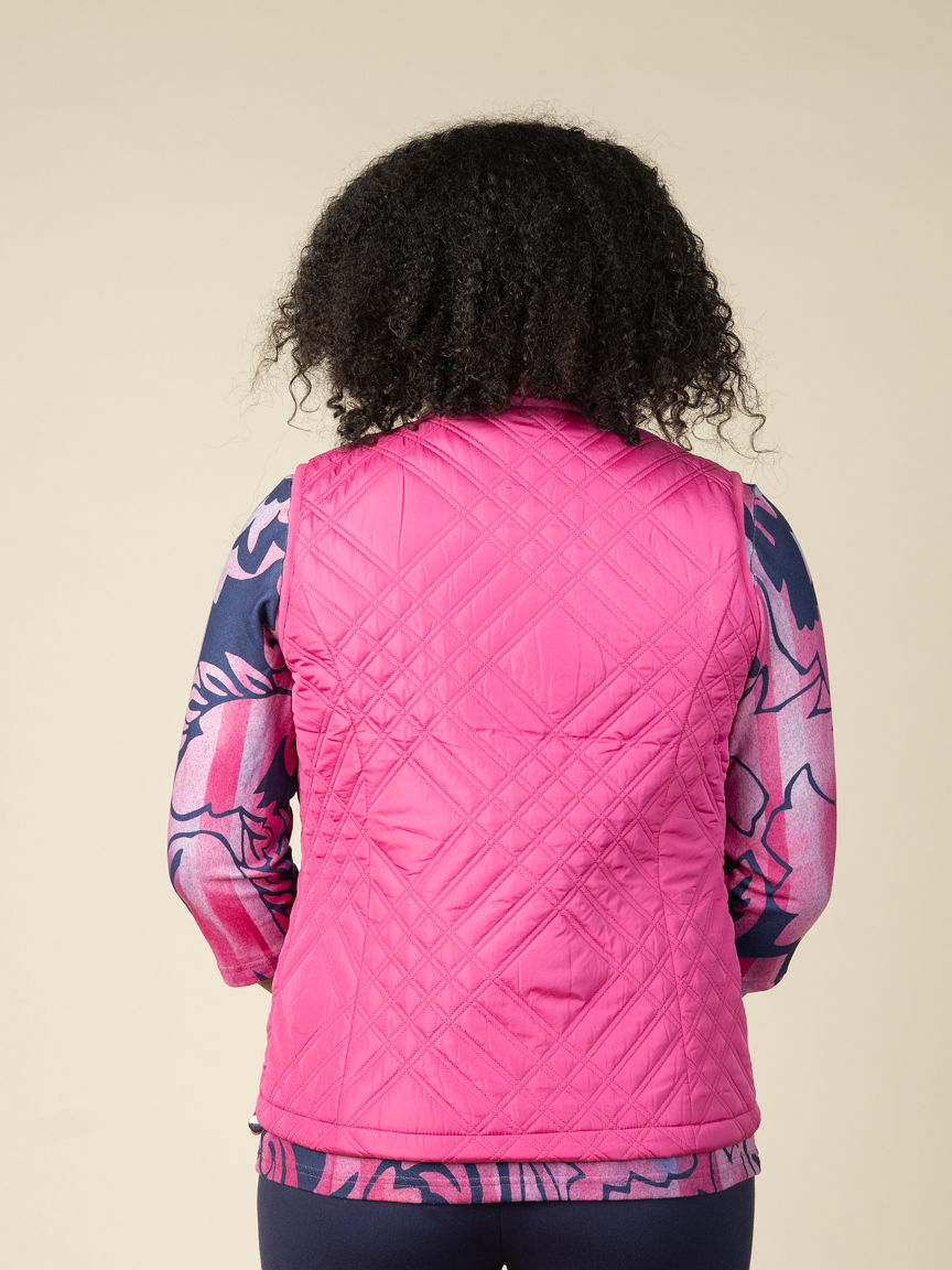 Diamond Print Zip Up Vest With Pockets