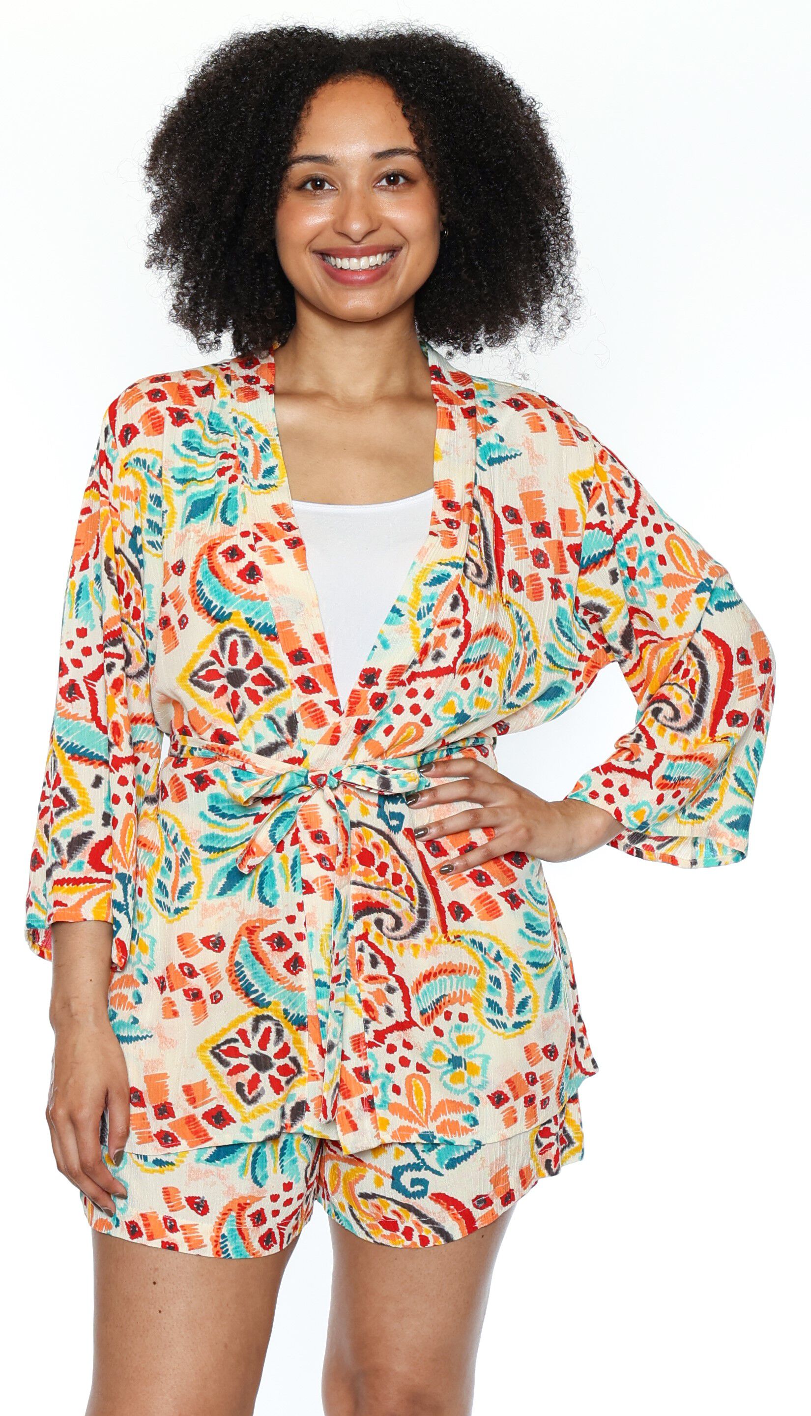 Thigh Length Kimono With Waist Tie