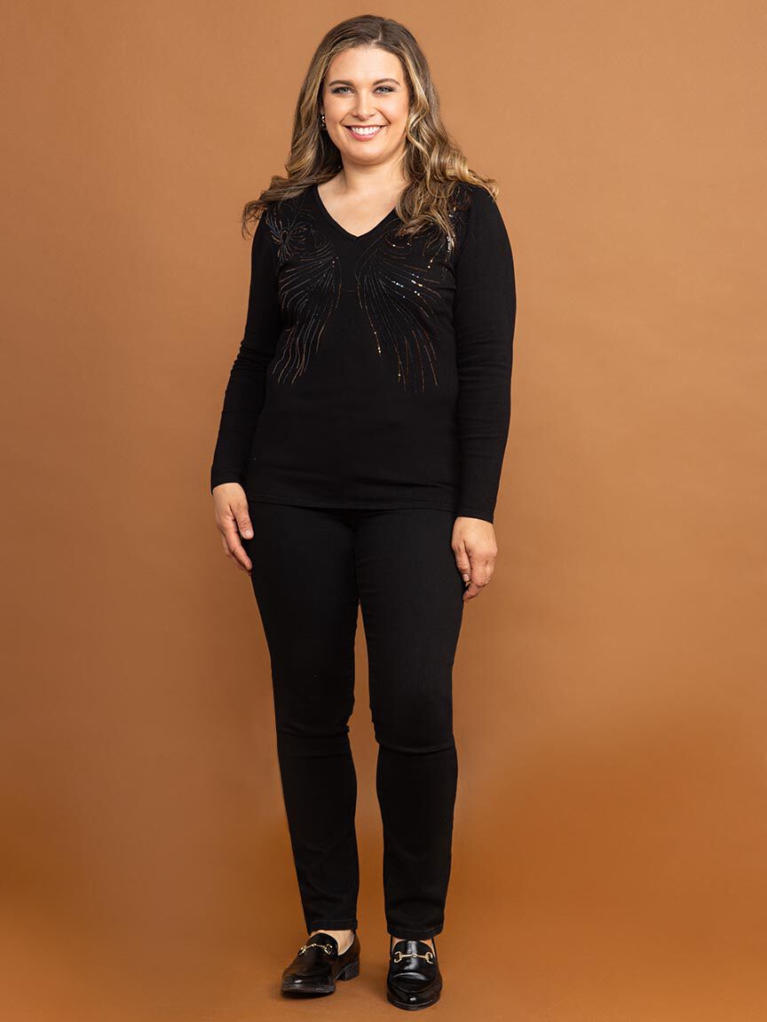 Sequin Butterfly V-Neck Top