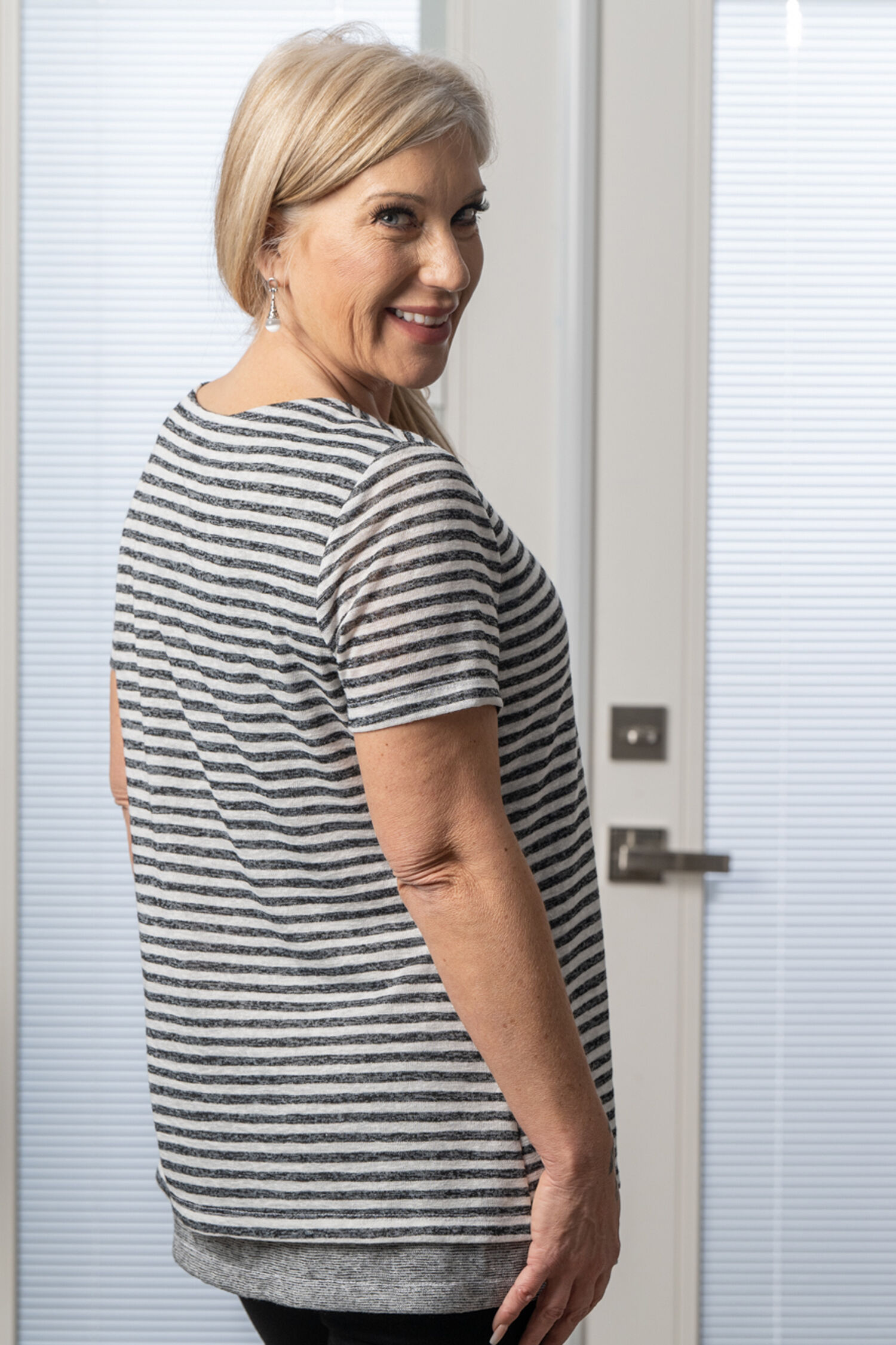 Short Sleeved Stripe Combination Top Image 2