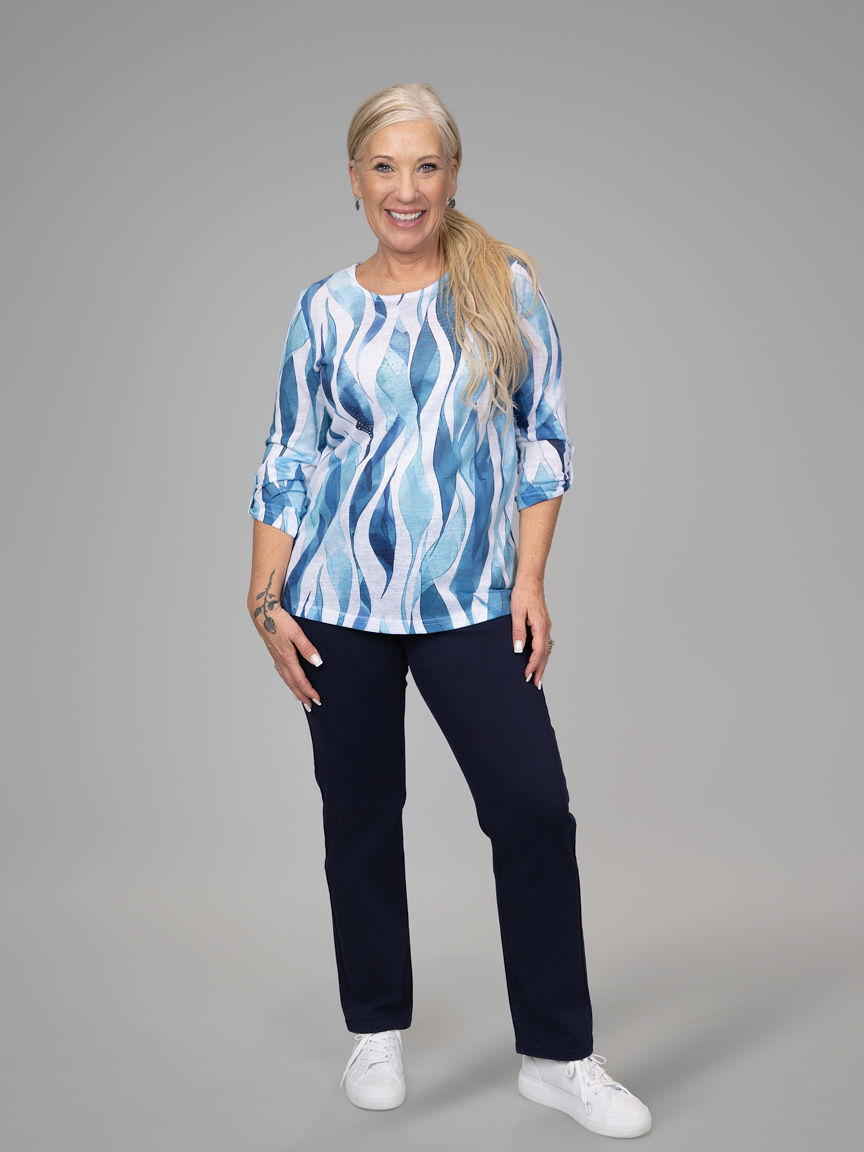 3/4 Sleeve Water Print Top