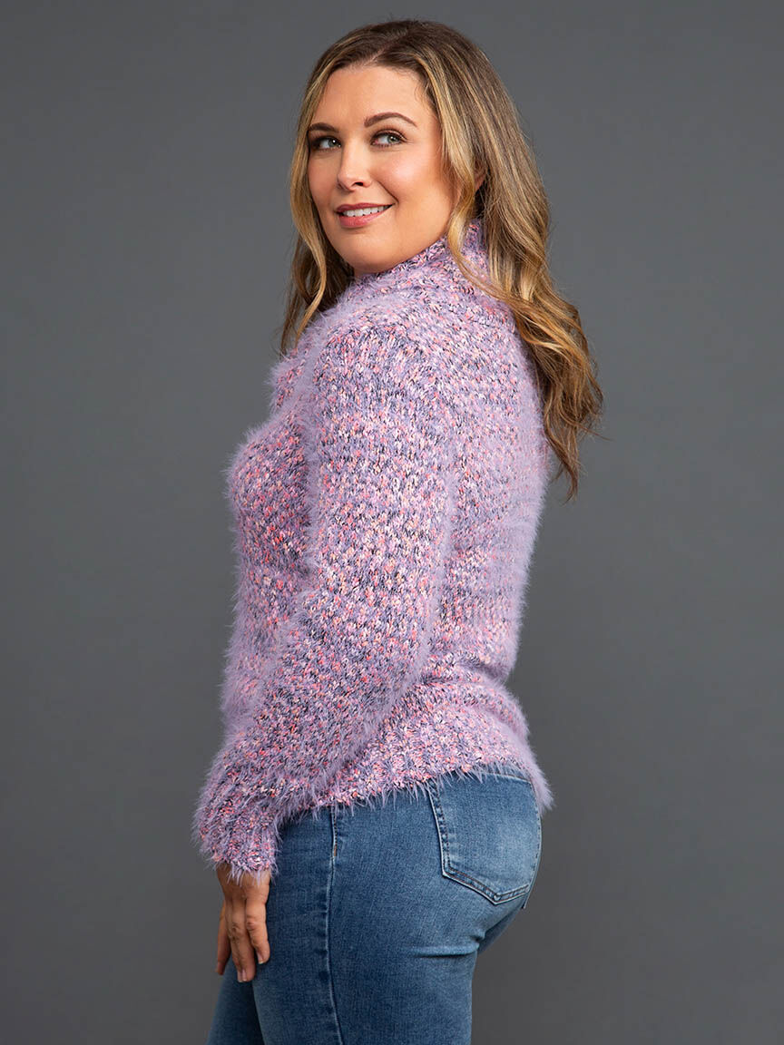 Long Sleeve Cowl Neck Eyelash Sweater Image 3