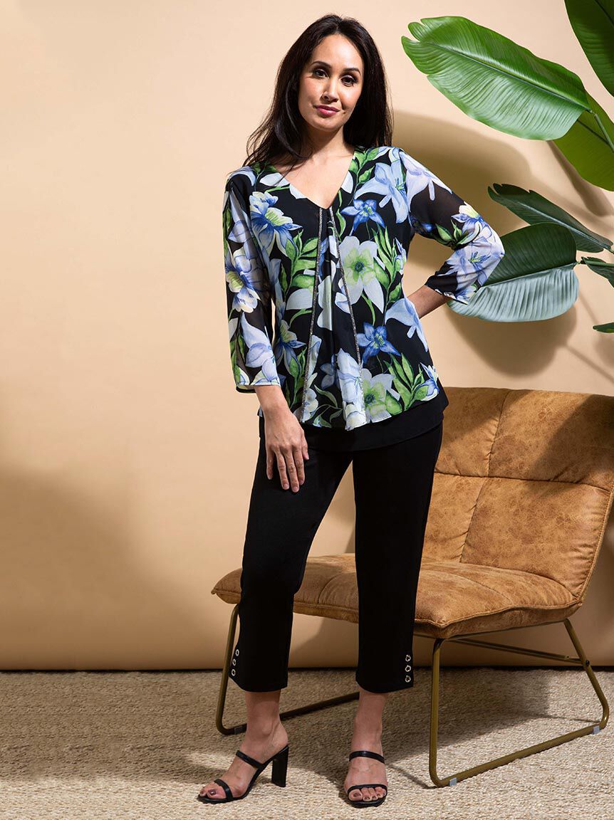 &frac34; Sleeve Rhinestone Embellished Blouse Image 1