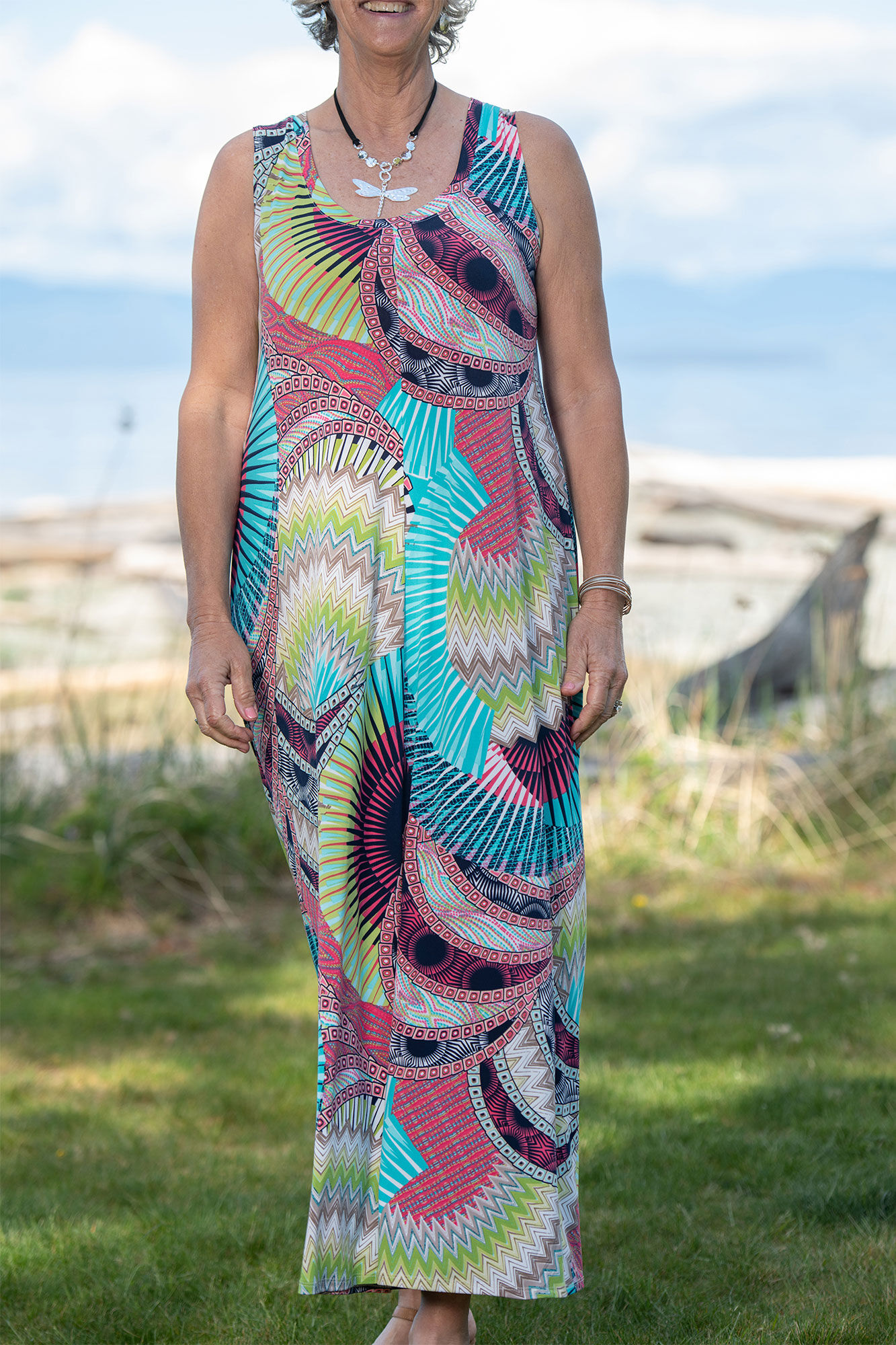 Geometric Print Sleeveless Maxi Dress Image 1
