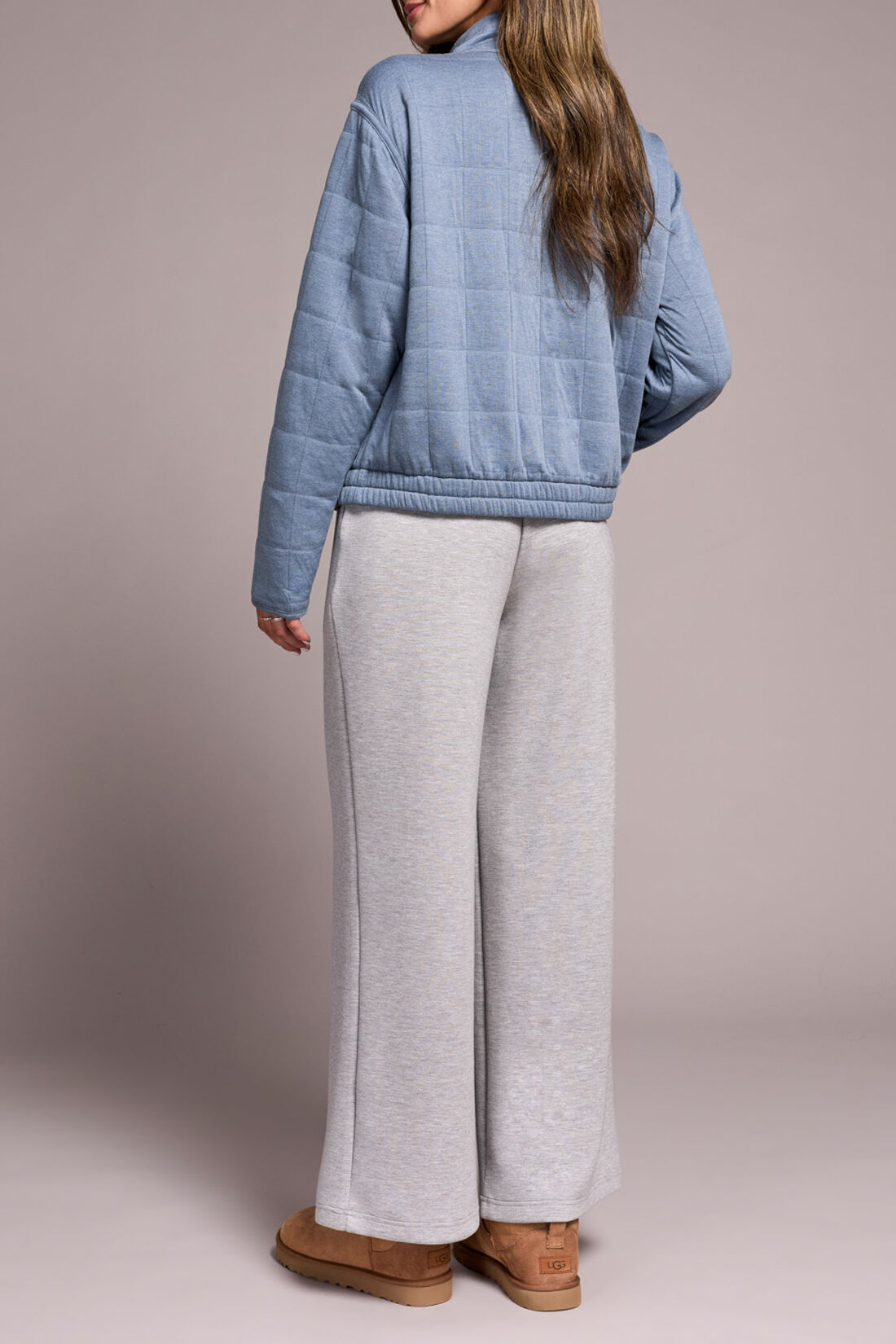 Long Sleeve Quilted Mock Neck Zip Front Jacket