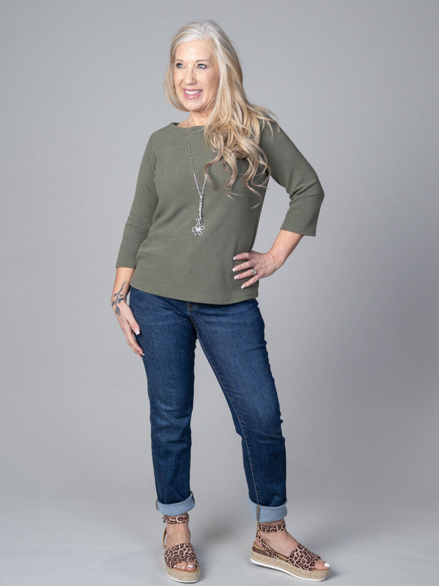 Crew Neck Top With Button Accent Image 1